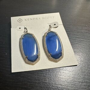 Kendra Scott EUC Luxe Elle Navy Cats Eye Earrings in Silver Hardware